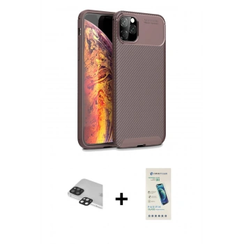MARSİLYAN™- iPhone 11 Pro Max Kılıf Eksen Form Prime - Şeffaf Pasifik Cam Ekran Koruyucu + Pers Alüminyum Kamera Lens - SH