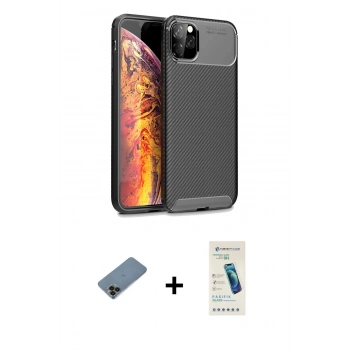 MARSİLYAN™- iPhone 11 Pro Max Kılıf Eksen Form Prime - Şeffaf Pasifik Cam Ekran Koruyucu + Shine Kamera Lens Koruma Cam - SH
