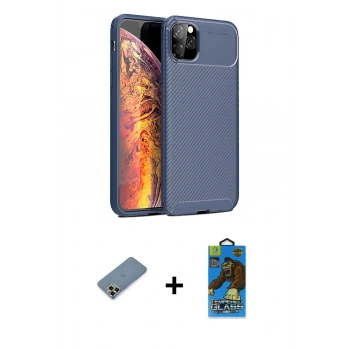 MARSİLYAN™- iPhone 11 Pro Max Kılıf Eksen Form Prime - Siyah 18D Cam Ekran Koruyucu + Metal Kamera Lens Koruma Cam - AKYL