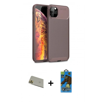 MARSİLYAN™- iPhone 11 Pro Max Kılıf Eksen Form Prime - Siyah 18D Cam Ekran Koruyucu + Rainbow Kamera Lens Koruma Cam - GD