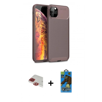 MARSİLYAN™- iPhone 11 Pro Max Kılıf Eksen Form Prime - Siyah 18D Cam Ekran Koruyucu + Pers Alüminyum Kamera Lens - KI