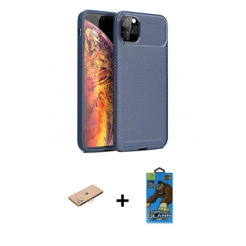 MARSİLYAN™- iPhone 11 Pro Max Kılıf Eksen Form Prime - Siyah 18D Cam Ekran Koruyucu + Renkli Kamera Lens Koruma Cam - PE