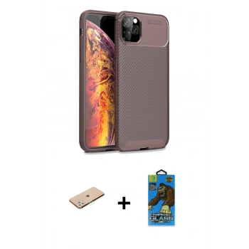 MARSİLYAN™- iPhone 11 Pro Max Kılıf Eksen Form Prime - Siyah 18D Cam Ekran Koruyucu + Renkli Kamera Lens Koruma Cam - YL