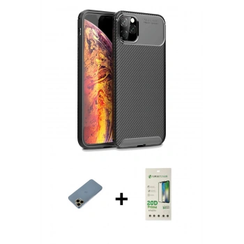 MARSİLYAN™- iPhone 11 Pro Max Kılıf Eksen Form Prime - Siyah 20D Premium Cam Ekran Koruyucu + Shine Kamera Lens Koruma Cam - GD