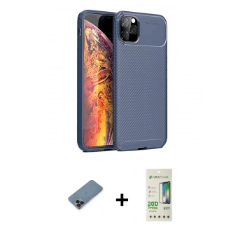 MARSİLYAN™- iPhone 11 Pro Max Kılıf Eksen Form Prime - Siyah 20D Premium Cam Ekran Koruyucu + Metal Kamera Lens Koruma Cam - SH