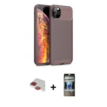 MARSİLYAN™- iPhone 11 Pro Max Kılıf Eksen Form Prime - Siyah 34D Hayalet Izgaralı Cam + Pers Alüminyum Kamera Lens - KI