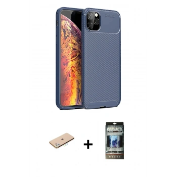 MARSİLYAN™- iPhone 11 Pro Max Kılıf Eksen Form Prime - Siyah 34D Hayalet Izgaralı Cam + Renkli Kamera Lens Koruma Cam - MI