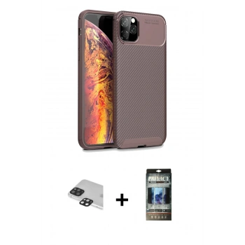 MARSİLYAN™- iPhone 11 Pro Max Kılıf Eksen Form Prime - Siyah 34D Hayalet Izgaralı Cam + Pers Alüminyum Kamera Lens - SH