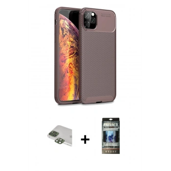 MARSİLYAN™- iPhone 11 Pro Max Kılıf Eksen Form Prime - Siyah 34D Hayalet Izgaralı Cam + Pers Alüminyum Kamera Lens - YL