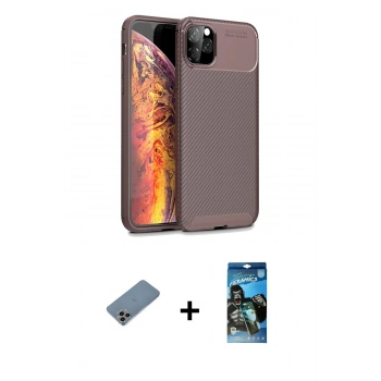 MARSİLYAN™- iPhone 11 Pro Max Kılıf Eksen Form Prime - Siyah 34D Izgaralı Cam + Shine Kamera Lens Koruma Cam - GI