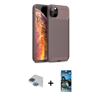 MARSİLYAN™- iPhone 11 Pro Max Kılıf Eksen Form Prime - Siyah 34D Izgaralı Cam + Pers Alüminyum Kamera Lens - LT