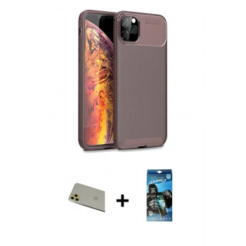 MARSİLYAN™- iPhone 11 Pro Max Kılıf Eksen Form Prime - Siyah 34D Izgaralı Cam + Rainbow Kamera Lens Koruma Cam - GD