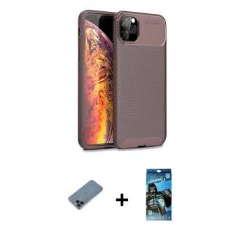 MARSİLYAN™- iPhone 11 Pro Max Kılıf Eksen Form Prime - Siyah 34D Izgaralı Cam + Metal Kamera Lens Koruma Cam - SH