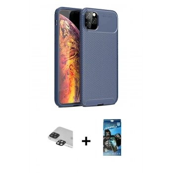 MARSİLYAN™- iPhone 11 Pro Max Kılıf Eksen Form Prime - Siyah 34D Izgaralı Cam + Pers Alüminyum Kamera Lens - SH