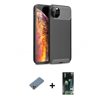 MARSİLYAN™- iPhone 11 Pro Max Kılıf Eksen Form Prime - Siyah 360 Mat Full Body Arka Koruyucu + Shine Kamera Lens Koruma Cam - GI