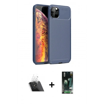 MARSİLYAN™- iPhone 11 Pro Max Kılıf Eksen Form Prime - Siyah 360 Mat Full Body Arka Koruyucu + Kamera Lens Koruma Cam - SF