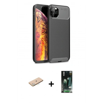 MARSİLYAN™- iPhone 11 Pro Max Kılıf Eksen Form Prime - Siyah 360 Mat Full Body Arka Koruyucu + Renkli Kamera Lens Koruma Cam - MI