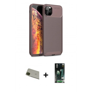 MARSİLYAN™- iPhone 11 Pro Max Kılıf Eksen Form Prime - Siyah 360 Mat Full Body Arka Koruyucu + Rainbow Kamera Lens Koruma Cam - YL