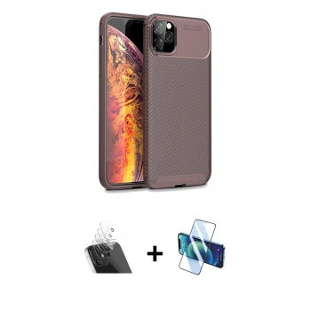 MARSİLYAN™- iPhone 11 Pro Max Kılıf Eksen Form Prime - Siyah 3D Antistatik Cam Ekran Koruyucu + Kamera Lens Koruma Cam - SF