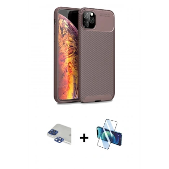 MARSİLYAN™- iPhone 11 Pro Max Kılıf Eksen Form Prime - Siyah 3D Antistatik Cam Ekran Koruyucu + Pers Alüminyum Kamera Lens - LT