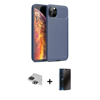 MARSİLYAN™- iPhone 11 Pro Max Kılıf Eksen Form Prime - Siyah 3D Antistatik Hayalet Cam Ekran Koruyucu + Pers Alüminyum Kamera Lens - SH