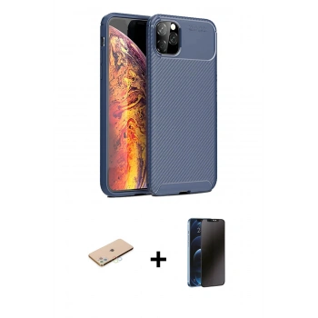 MARSİLYAN™- iPhone 11 Pro Max Kılıf Eksen Form Prime - Siyah 3D Antistatik Hayalet Cam Ekran Koruyucu + Renkli Kamera Lens Koruma Cam - MI
