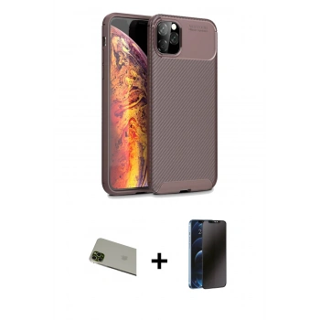MARSİLYAN™- iPhone 11 Pro Max Kılıf Eksen Form Prime - Siyah 3D Antistatik Hayalet Cam Ekran Koruyucu + Rainbow Kamera Lens Koruma Cam - YL