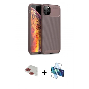 MARSİLYAN™- iPhone 11 Pro Max Kılıf Eksen Form Prime - Siyah 3D Antistatik Seramik Nano Ekran Koruyucu + Pers Alüminyum Kamera Lens - KI