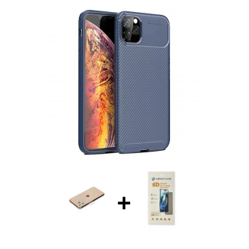 MARSİLYAN™- iPhone 11 Pro Max Kılıf Eksen Form Prime - Siyah 6D Mat Seramik Hayalet Nano Ekran Koruyucu + Renkli Kamera Lens Koruma Cam - YL