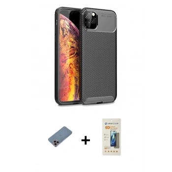 MARSİLYAN™- iPhone 11 Pro Max Kılıf Eksen Form Prime - Siyah 6D Mat Seramik Hayalet Nano Ekran Koruyucu + Shine Kamera Lens Koruma Cam - PE
