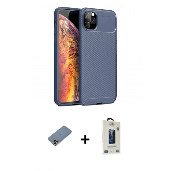 MARSİLYAN™- iPhone 11 Pro Max Kılıf Eksen Form Prime - Siyah Bilvis Hayalet Cam Ekran Koruyucu + Shine Kamera Lens Koruma Cam - GI