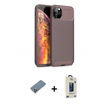 MARSİLYAN™- iPhone 11 Pro Max Kılıf Eksen Form Prime - Siyah Bilvis Hayalet Cam Ekran Koruyucu + Metal Kamera Lens Koruma Cam - MR