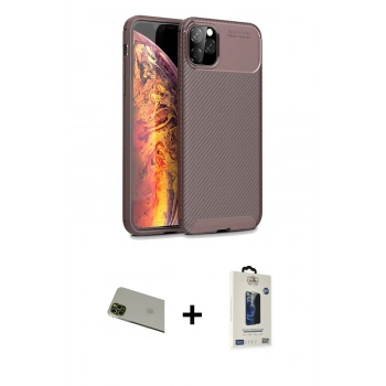MARSİLYAN™- iPhone 11 Pro Max Kılıf Eksen Form Prime - Siyah Bilvis Hayalet Cam Ekran Koruyucu + Rainbow Kamera Lens Koruma Cam - YL
