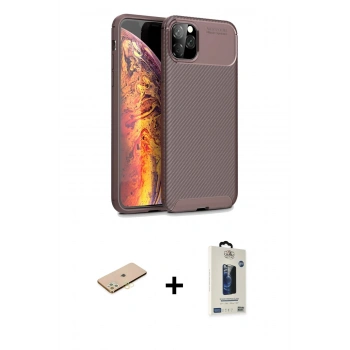MARSİLYAN™- iPhone 11 Pro Max Kılıf Eksen Form Prime - Siyah Bilvis Hayalet Cam Ekran Koruyucu + Renkli Kamera Lens Koruma Cam - SI