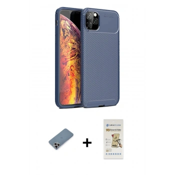 MARSİLYAN™- iPhone 11 Pro Max Kılıf Eksen Form Prime - Siyah Mat Seramik Nano Ekran Koruyucu + Metal Kamera Lens Koruma Cam - MR