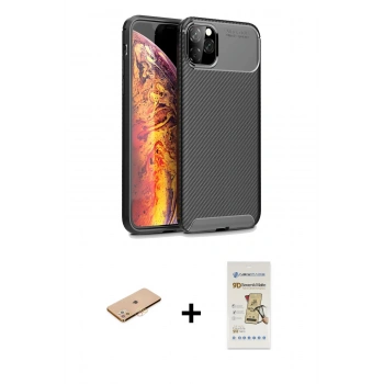 MARSİLYAN™- iPhone 11 Pro Max Kılıf Eksen Form Prime - Siyah Mat Seramik Nano Ekran Koruyucu + Renkli Kamera Lens Koruma Cam - TU