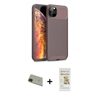 MARSİLYAN™- iPhone 11 Pro Max Kılıf Eksen Form Prime - Siyah Mat Seramik Nano Ekran Koruyucu + Rainbow Kamera Lens Koruma Cam - YL
