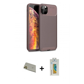 MARSİLYAN™- iPhone 11 Pro Max Kılıf Eksen Form Prime - Siyah Polymer Nano Ekran Koruyucu + Rainbow Kamera Lens Koruma Cam - GD