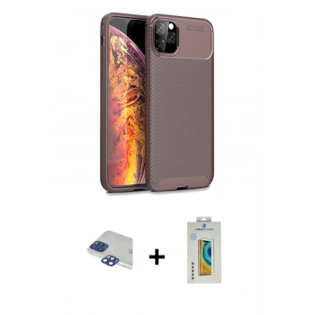 MARSİLYAN™- iPhone 11 Pro Max Kılıf Eksen Form Prime - Siyah Polymer Nano Ekran Koruyucu + Pers Alüminyum Kamera Lens - LT