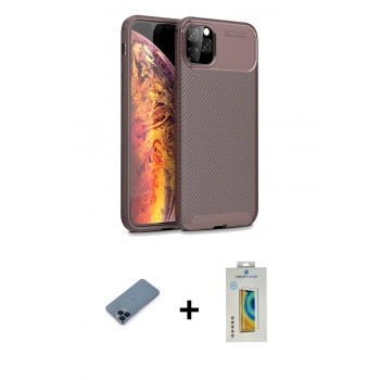 MARSİLYAN™- iPhone 11 Pro Max Kılıf Eksen Form Prime - Siyah Polymer Nano Ekran Koruyucu + Metal Kamera Lens Koruma Cam - MI