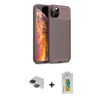 MARSİLYAN™- iPhone 11 Pro Max Kılıf Eksen Form Prime - Siyah Polymer Nano Ekran Koruyucu + Pers Alüminyum Kamera Lens - SH