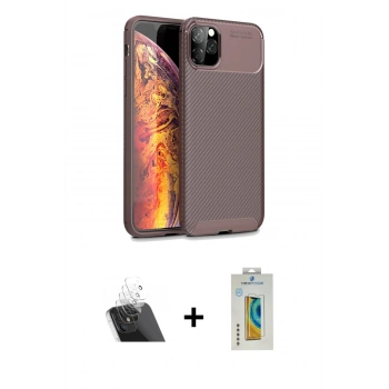 MARSİLYAN™- iPhone 11 Pro Max Kılıf Eksen Form Prime - Siyah Polymer Nano Ekran Koruyucu + Kamera Lens Koruma Cam - SF