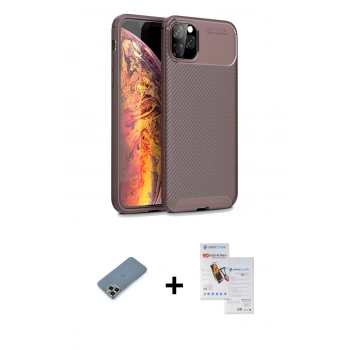 MARSİLYAN™- iPhone 11 Pro Max Kılıf Eksen Form Prime - Siyah Seramik Nano Ekran Koruyucu + Metal Kamera Lens Koruma Cam - GD
