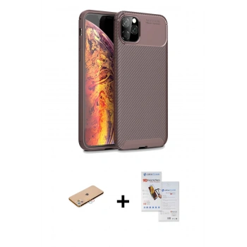 MARSİLYAN™- iPhone 11 Pro Max Kılıf Eksen Form Prime - Siyah Seramik Nano Ekran Koruyucu + Renkli Kamera Lens Koruma Cam - PE