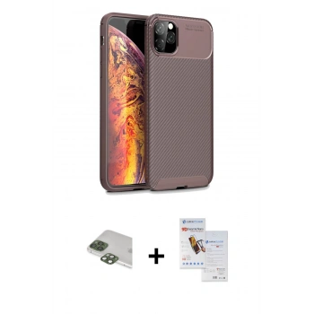 MARSİLYAN™- iPhone 11 Pro Max Kılıf Eksen Form Prime - Siyah Seramik Nano Ekran Koruyucu + Pers Alüminyum Kamera Lens - YL