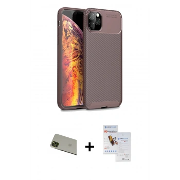 MARSİLYAN™- iPhone 11 Pro Max Kılıf Eksen Form Prime - Siyah Seramik Nano Ekran Koruyucu + Rainbow Kamera Lens Koruma Cam - YL