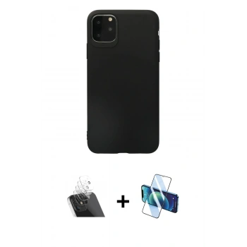 MARSİLYAN™- iPhone 11 Pro Max Kılıf Kozmos Yansıma Özel Seri - Siyah 3D Antistatik Cam Ekran Koruyucu + Kamera Lens Koruma Cam - SF