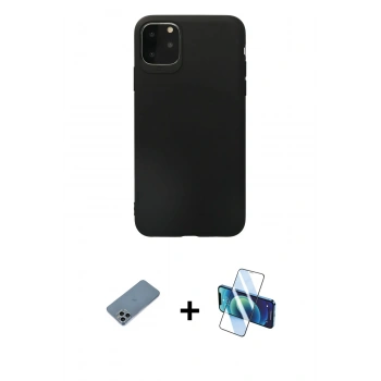 MARSİLYAN™- iPhone 11 Pro Max Kılıf Kozmos Yansıma Özel Seri - Siyah 3D Antistatik Cam Ekran Koruyucu + Shine Kamera Lens Koruma Cam - SABE