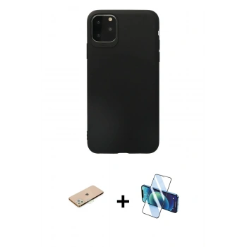 MARSİLYAN™- iPhone 11 Pro Max Kılıf Kozmos Yansıma Özel Seri - Siyah 3D Antistatik Cam Ekran Koruyucu + Renkli Kamera Lens Koruma Cam - YL