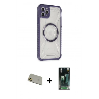 MARSİLYAN™- iPhone 11 Pro Max Kılıf Kutup Modern - Şeffaf 360 Full Body Arka Koruyucu + Rainbow Kamera Lens Koruma Cam - GD